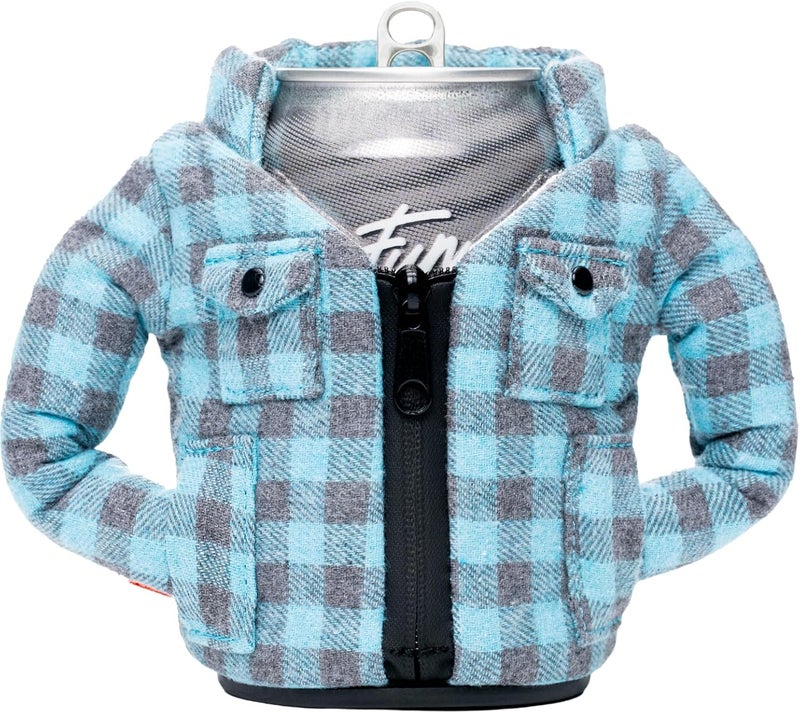 PUFFIN - The Lumberjack Flannel - Insulated 12 oz Can Cooler I Beer Bottle & Soda Can Insulator, Keep Drinks and Beverages Cold - Crater Blue - Image 1